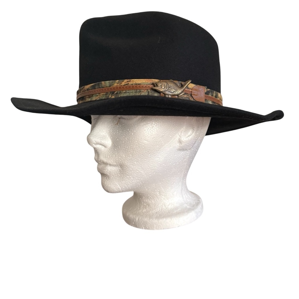Vintage Lanning Black Cowboy Hat Size Small Fish Grosgrain Band Made in Canada